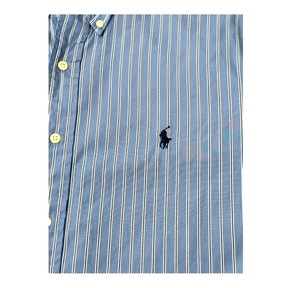 Ralph Lauren Button Down Shirt Blue Stripe Long Sleeve Classic Men 17 1/2 32/33 - Picture 7 of 10